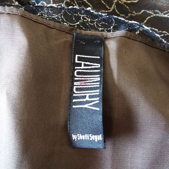 Laundry by Shelli Segal Black Lace w/ Brown Underlay Spaghetti Strap Dress Sz 10 - Picture 7 of 9